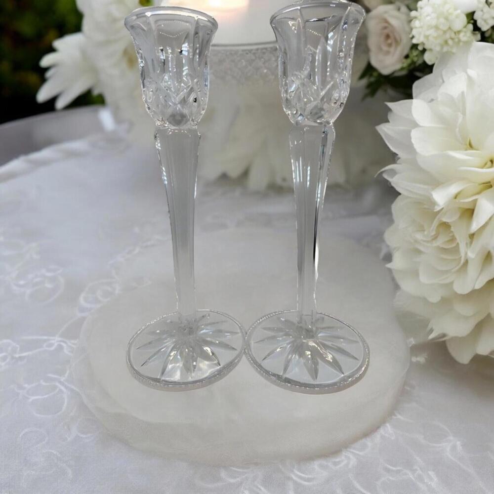 Gorham 1831 Lady Ann Lead Crystal Candlesticks Pair 8" Full Lead Crystal Germany
